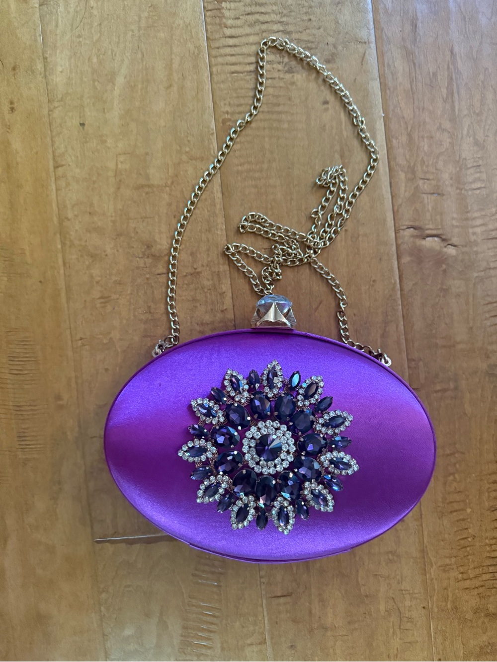 Purple Jeweled Oval Evening Clutch Shoulder Bag